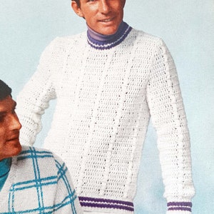 PDF CROCHET PATTERN: 1970 Men&#39;s Crochet Sweater Pattern, Vintage Crochet Pattern, Crochet Sweater For Men Pattern
