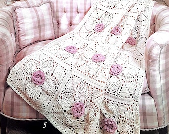 PDF CROCHET PATTERN: 1990 Roses & Pineapples  Afghan, Vintage Crochet Pattern, Crochet Blanket Pattern, Vintage Afhan Pattern, Crochet home