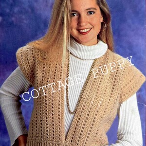 PDF CROCHET PATTERN: 1993 Easy Vest Crochet Pattern, Sweater Crochet Pattern, Womens Clothes Crochet Pattern, Vintage Crochet Pattern