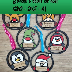 lot 6 boule de noël Bicouche French and English version IA, SVG, DXF