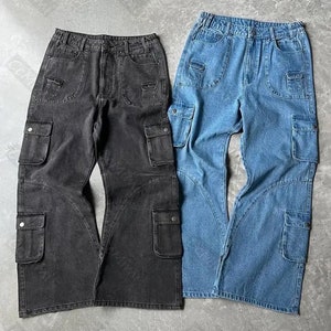 Star Letter Graphic Loose Cargo Jeans, Black Wide Leg Baggy Denim Pants,  Punk Street Style, Women's Denim Jeans & Clothing