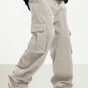 Men Cargo Pants Loose Elastic Waist Oversized Khakis Trousers