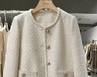 Giacca da donna nuova primavera autunno, giacche corte di lana, blazer da ufficio giacca coreana in tweed soprabito, trench da donna girocollo,