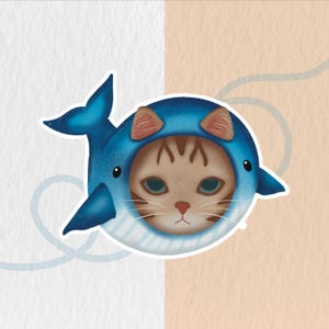 Sticker Chat Baleine | Autocollant Chat Kawaii | Sticker Chat en Costume de Baleine | Sticker Fantaisie Chat & Océan | Sticker chat bengal