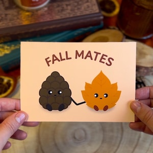 Impression feuille d'érable et pomme de pin, impression d'art kawaii, impression d'automne mignonne, illustration A6, illustration automne