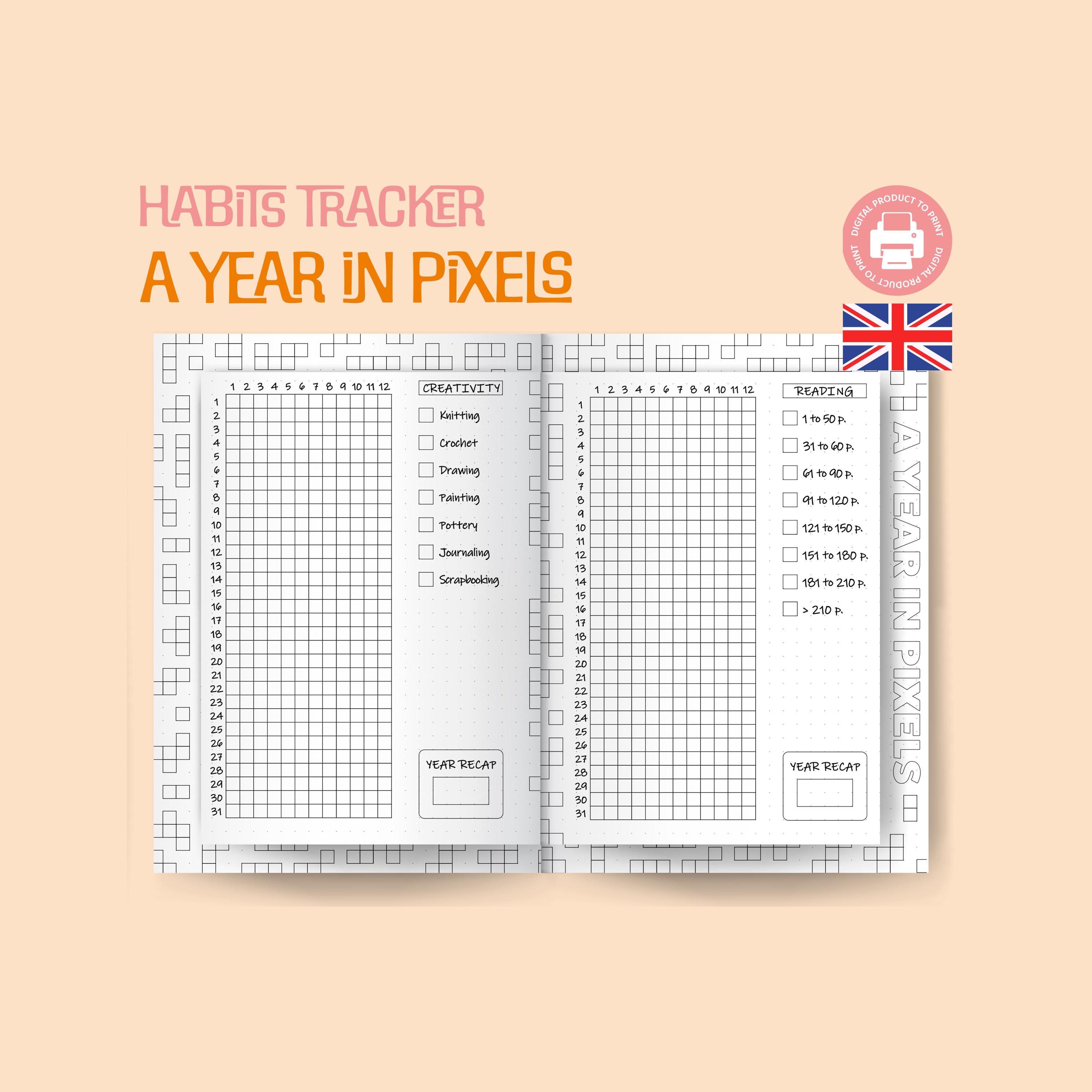 Pixel Printable Bullet Journal Template - Habit and Mood Tracker ...