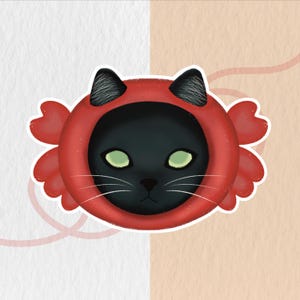 Sticker Chat Crabe | Autocollant Chat Kawaii | Sticker Chat en Costume de Crabe | Sticker Fantaisie Chat & Océan | Sticker Chat Noir