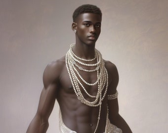 Diamonds and Pearls 11x14, 16x20 - fine art, art print, oil painting, digital painting, African American art, black man, lgbtqia+, gay poc