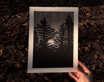 Original artwork soft pastel drawing on 9x12inch Bristol paper “Yearning under moonlight”