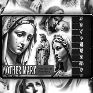 Mother Mary Realism Procreate Stamp Set 1 - 50 Christian God Brush Stamps | Illustration | Tattoo Designs | Realism Tattoo Reference Photo