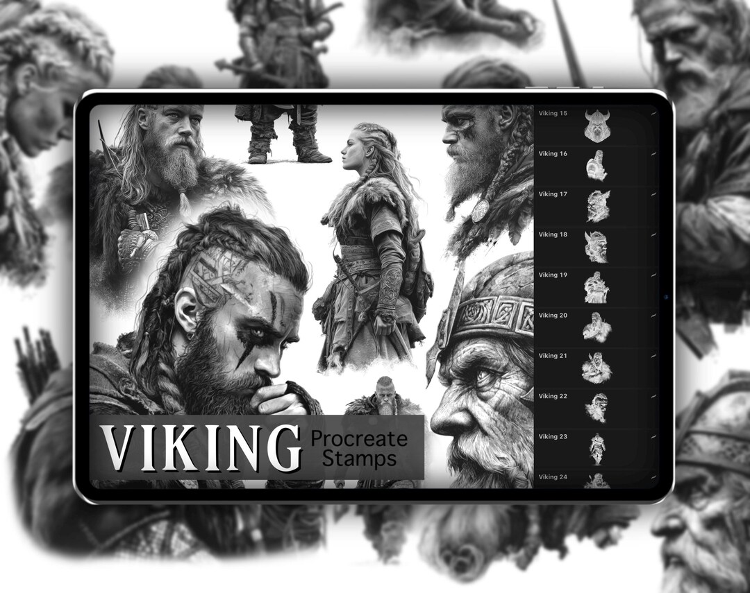 Viking Reference Design Viking Realism Procreate Stamp Set 1 - 50 Nordic Viking Warrior Brush ...