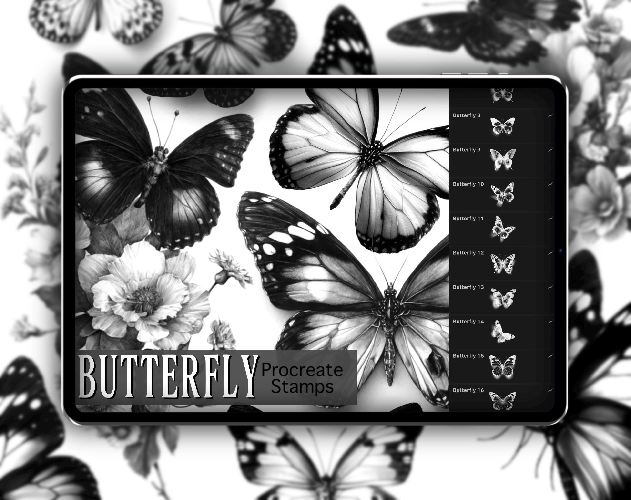 Butterfly Realism Procreate – Set de sellos 1: 50 pinceles de mariposas, bichos e insectos para tatuaje e ilustración