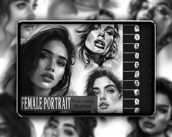 Female Portrait Realism Procreate Stamp Set 1 - 50 Woman Face Brush Stamps | Illustration | Tattoo Designs | Realism Tattoo Reference Photo