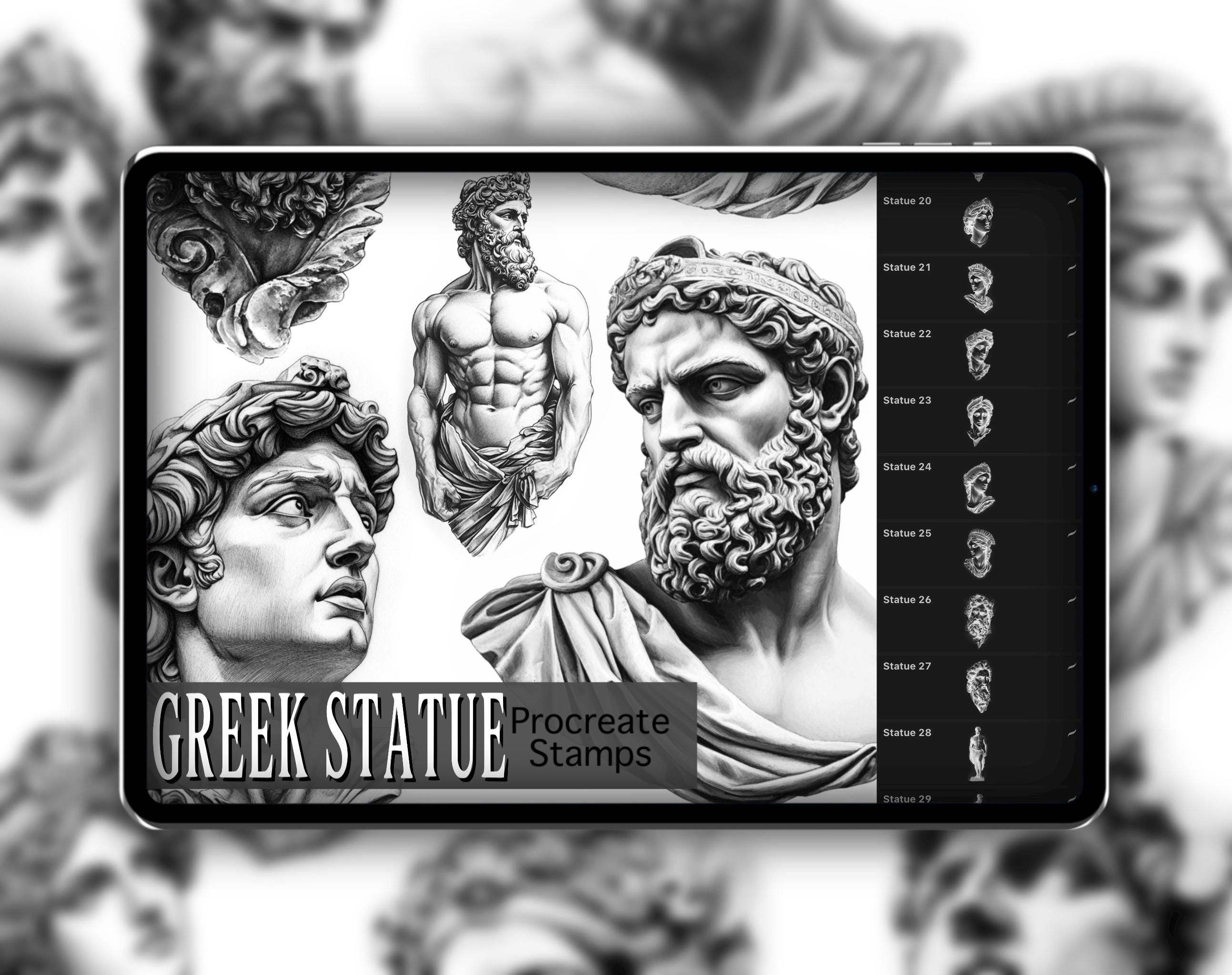 Greek Statue Realism Procreate Stamp Set 1 - 50 Marble Statue Brush Stamps | Illustration | Tattoo Designs | Realism Tattoo Reference Photo