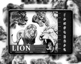 Lion Portrait Realism Procreate Stamp Set 1 - 50 Lion Lioness Brush Stamps | Illustration | Tattoo Designs | Realism Tattoo Reference Photo