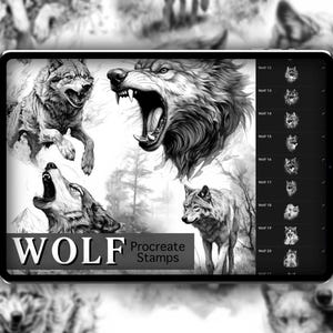 Wolf Realism Procreate Stamp Set 1 - 50 Wolves Nature Brush Stamps | Illustration | Tattoo Designs | Realism Tattoo Reference Photo