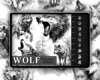 Wolf Realism Procreate Stamp Set 1 - 50 Wolves Nature Brush Stamps | Illustration | Tattoo Designs | Realism Tattoo Reference Photo