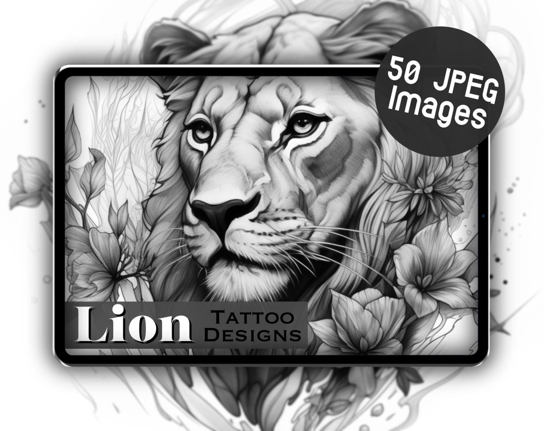 Lion Tattoo Design Set 1 - 50 Lion JPEG Images | Illustrations | Tattoo ...