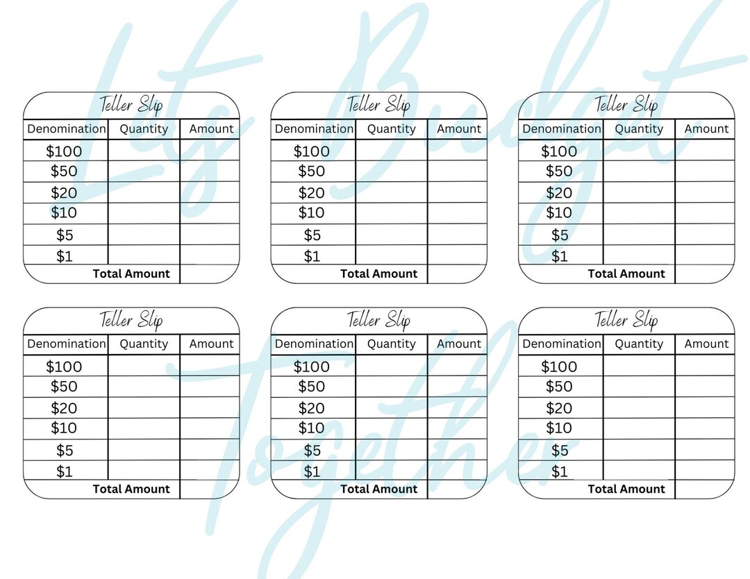 Teller Slips - 6 per Print - Logo is Not on Customer's File - Etsy