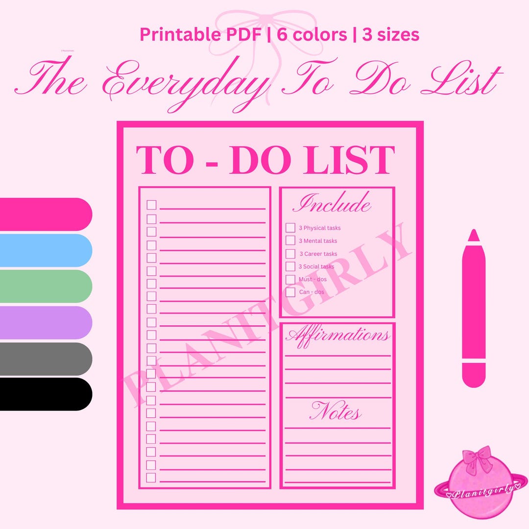Printable To-do List | Aesthetic Daily Planner PDF | Letter, A5, 4x6 ...