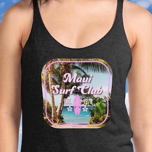 Hawaii Tank Top Frauen, Maui Tank Top, Tropischer Strand Tank, Hawaii-Inseln Ärmellos, Surfen Tank Top, Surf Tank, Maui Surf Club