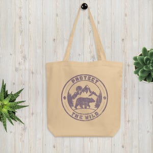 Wildlife Tote Bag, Protect the Wild Bag, Save Wildlife Bag, Mountain Tote Bag, Tote Bag Canvas Gift for Her, Wilderness Graphic Tote