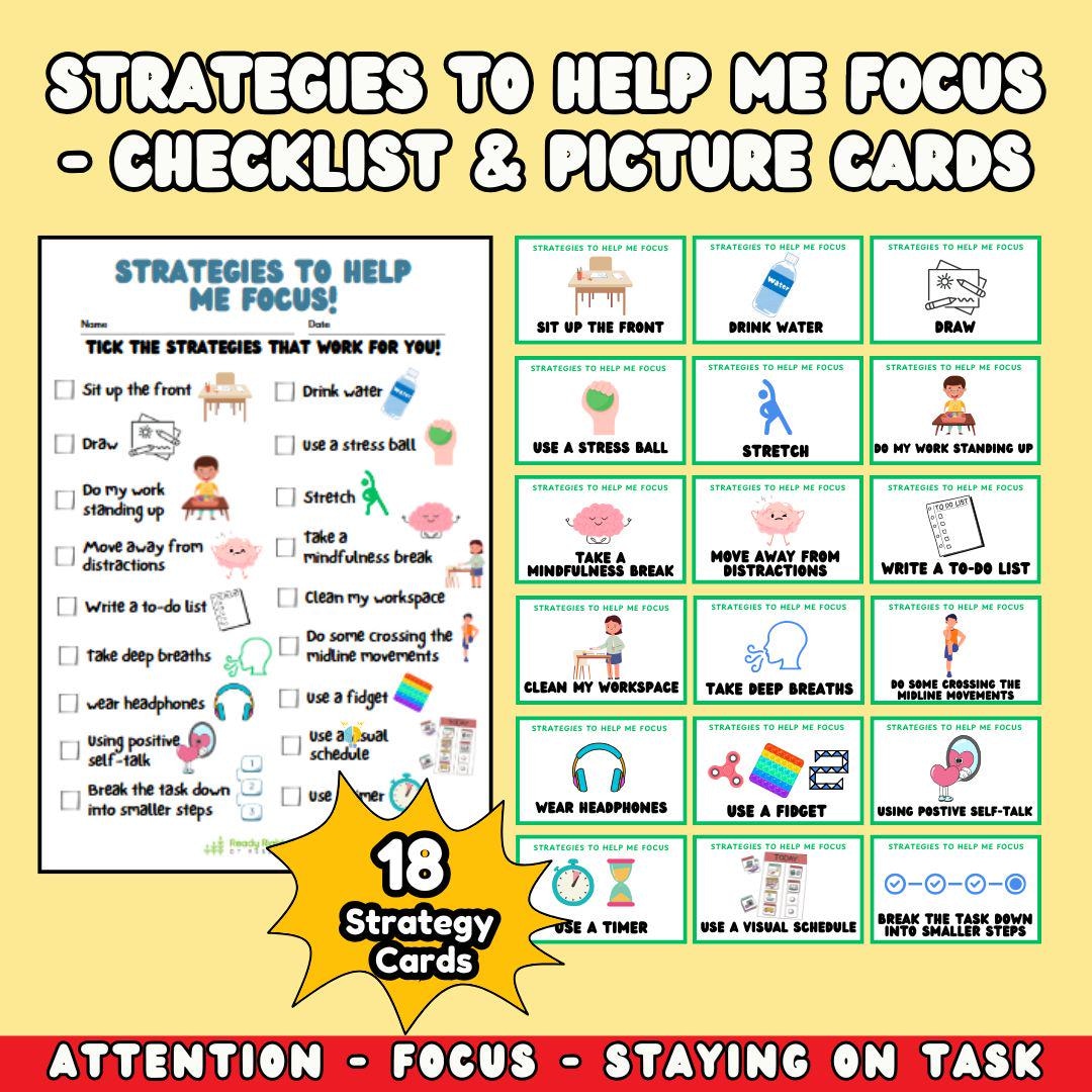 Strategies to Help With Attention and Focus | Checklist & Visual Cards ...