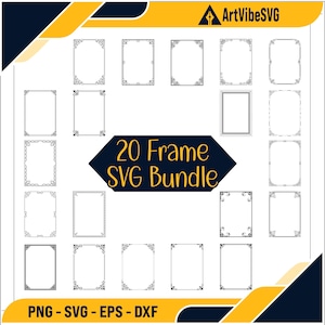 20 Frame Border SVG Bundle, Rectangle Frame SVG Bundle: Double Frame, Open Square Outline, Border ClipArt, Frame Cricut Design Pack