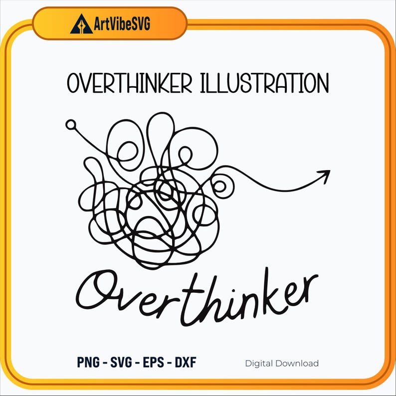 Overthinker Text Overthinker Illustration Print | Black and White Line Art | Mindful ...