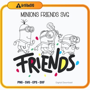 Minions Friends Svg Bundle, Cute Cartoon SVG, Digital Download, Cricut Cut Files, Silhouette Cameo, Kids Craft, DIY Party Decor