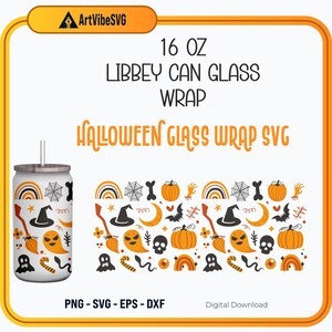 Halloween Glass Wrap svg,16 oz glass can svg wrap,Pumpkin Libbey Glass Svg,Libbey Glass Can Wrap, svg Files for Cricut & Silhouette Cameo