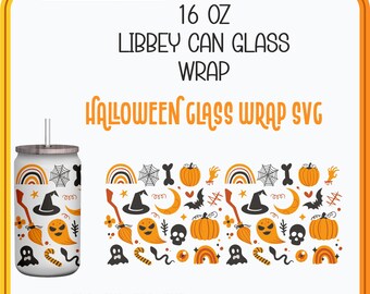 Halloween Glass Wrap svg,16 oz glass can svg wrap,Pumpkin Libbey Glass Svg,Libbey Glass Can Wrap, svg Files for Cricut & Silhouette Cameo