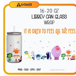 It Is Okey To Feel All The Feel SVG-wrap voor Libbey 16oz - 20oz blikje glas, Libbey Glass Svg, binnenstebuiten 2 Libbey koffiekopje gesneden bestand dxf png