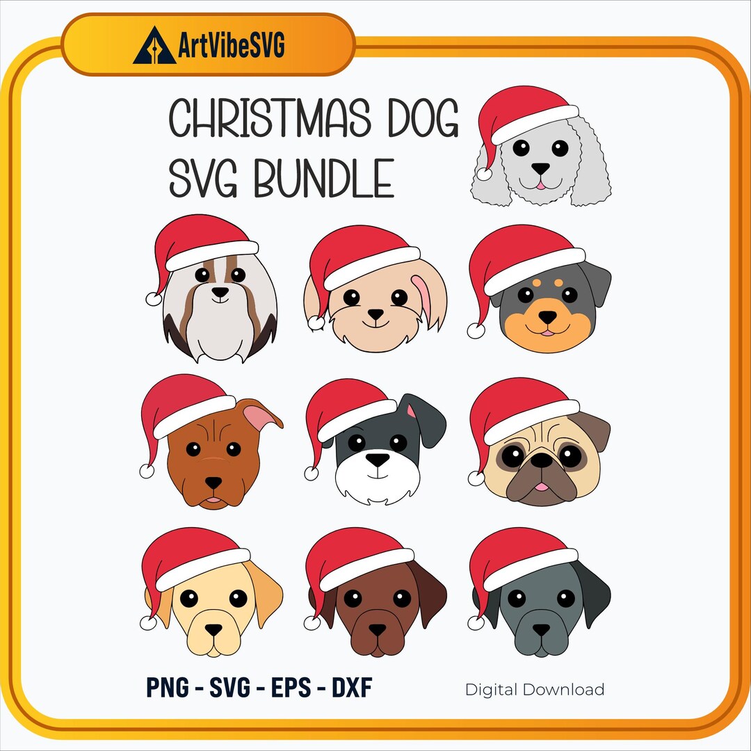 Christmas Dog SVG Bundle – Santa Hat Breeds Clipart (digital Download ...
