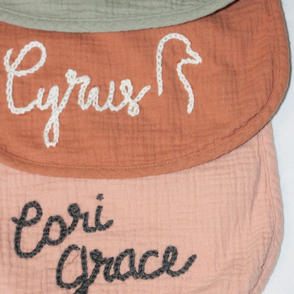 Personalized Baby Burp Cloth with Hand Embroidered Name, Muslin Burp Cloth