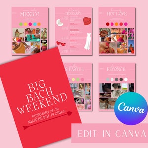CANVA TEMPLATE- Miami Bachelorette & Itinerary | Modern Pink and Red Bach Invite | Weekend Schedule | Outfit Coordinator | Miami Bach