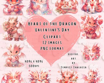 Heart of the Dragon - Valentine's Day, Pink Dragon, Dragon Clipart, Dragon PNG set