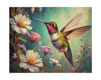 Whimsical Hummingbird Jigsaw Puzzle Vibrant Charming perfect Gift for Bird Lovers Handcrafted 500+ Pieces Ideal Relaxing Unique Home Decor