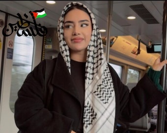 Palästina Shemagh Keffiyeh Schal mit Quasten – Hatta arabischer Stil, Arafat Hatta mit Hahnentrittmuster, breiter Schal aus Unisex-Baumwolle für Männer und Frauen