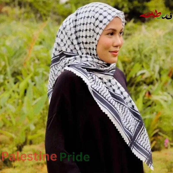 Keffiyeh Palestine Scarf - Traditional Shamagh Hatta Arab Style, Houndstooth Arafat Hatta, Unisex Cotton Wide Scarf for Men and Women
