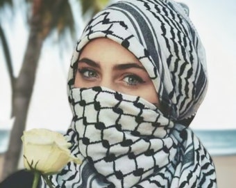 Palestine Keffiyeh Scarf - Traditional Cotton Shemagh with Tassels Arafat Hatta Arab Style Headscarf, Perfect Islamic Gift for Men and Women