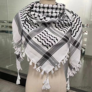 Palestine Keffiyeh Scarf Traditional Cotton Shemagh with Tassels Arafat Hatta Arab Style Headscarf, Perfect Islamic Gift for Men and Women White A