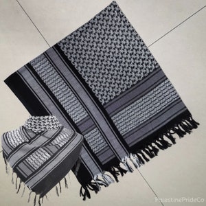 Palestine Keffiyeh Scarf Traditional Cotton Shemagh with Tassels Arafat Hatta Arab Style Headscarf, Perfect Islamic Gift for Men and Women Black B