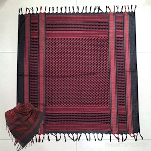 Palestine Keffiyeh Scarf Traditional Cotton Shemagh with Tassels Arafat Hatta Arab Style Headscarf, Perfect Islamic Gift for Men and Women Red B