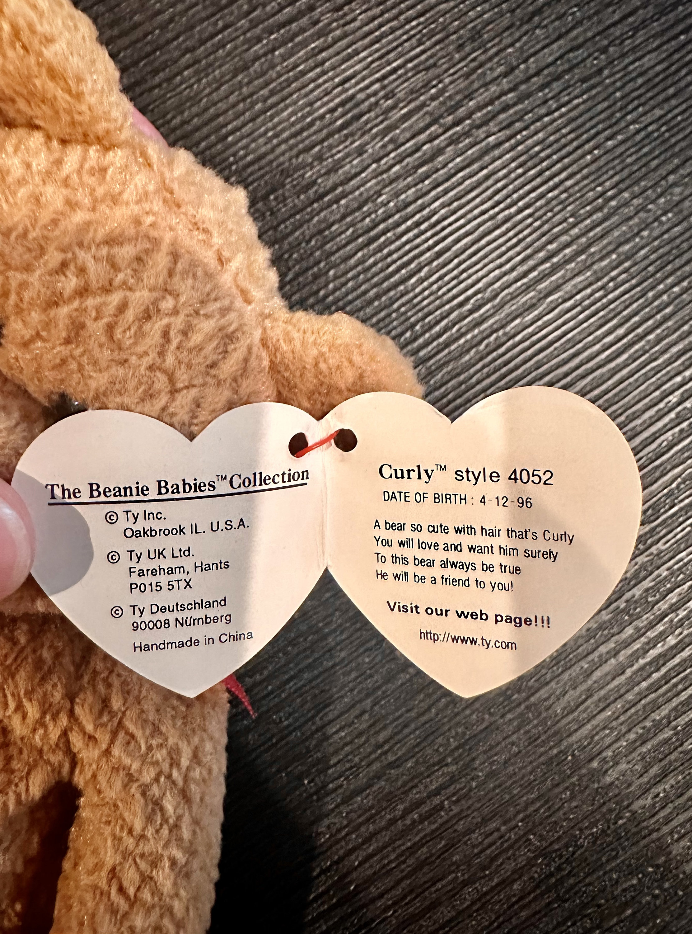 Rare Retired TY Beanie Baby 'CURLY' the Bear 04-12-96 With Many 13