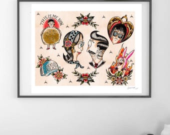 Bob's Burgers Tattoo Flash Sheet: Pop Culture Art Print