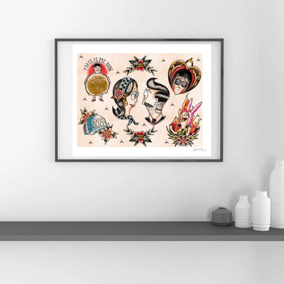 Bob's Burgers Tattoo Flash Sheet: Pop Culture Art Print