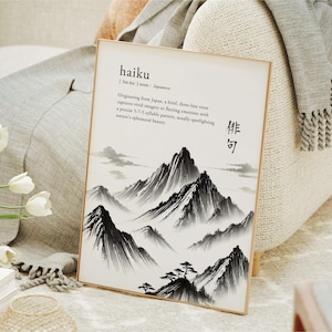 Arte de pared imprimible con definición de poesía japonesa Haiku, póster con el significado de un poema, estética minimalista japonesa, tipografía, descarga digital