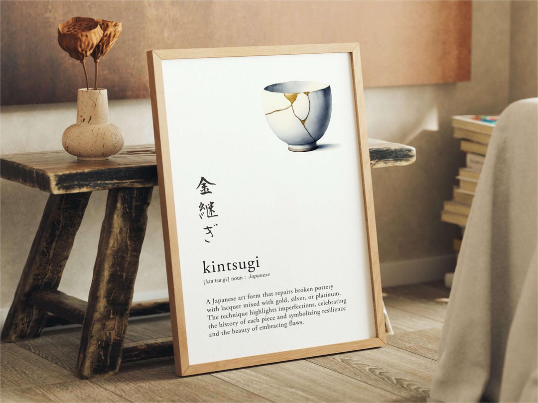 White Kintsugi Definition Digital Printable Wall Art: Japanese Language ...