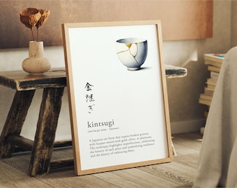 Weiß Kintsugi Definition Digitale druckbare Wandkunst: Poster in japanischer Sprache